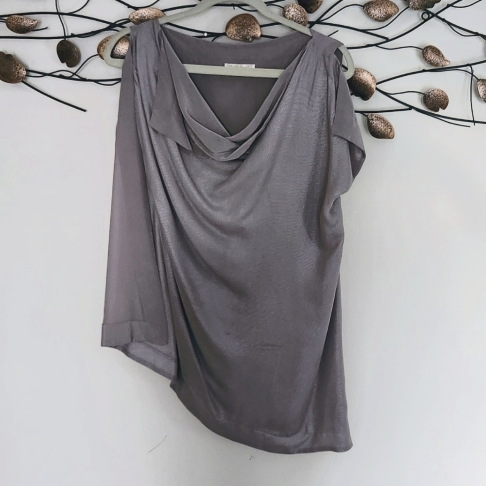 Gold Hawk Asymmetrical Silver Silk Top NWOT